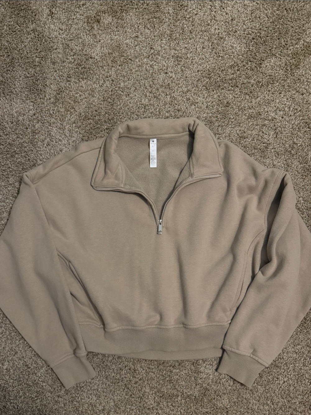 Apana Taupe Crewneck Quarter-Zip cropped Pullover